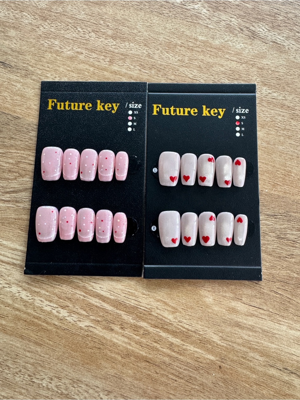Pink Press-On Nail Sets with Red Heart Accents